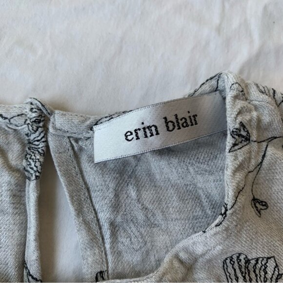 Erin Blair Grey & Black Floral Print Long Bell Sleeve Beachy Bohorayon Blouse - Picture 3 of 4